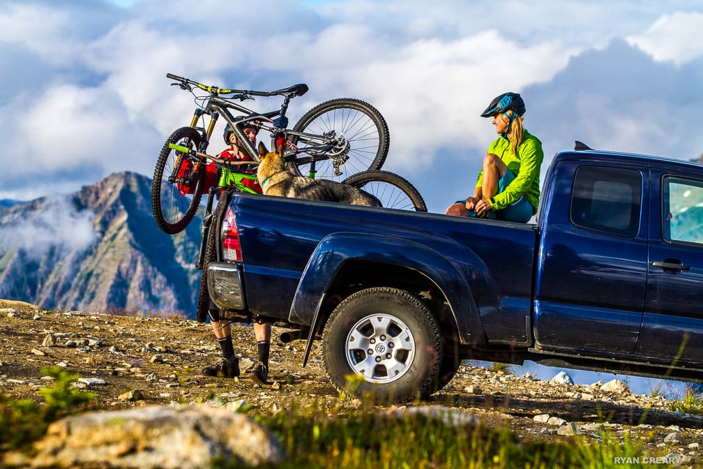 Bikers with pickup truck